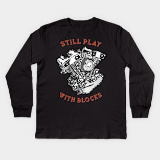 STILL PLAY WITH BLOCKS - MOTORCYCLE V ENGINE Kids Long Sleeve T-Shirt